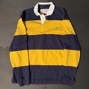 Vintage Y2K American Eagle Polo Rugby Long Sleeve Collard Navy Yellow Striped L